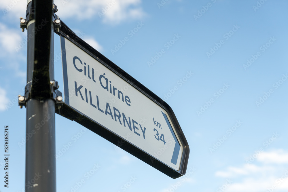An Irish signpost points the way to Killarney in County Kerry. An Irish signpost points the way to Killarney in County Kerry.
