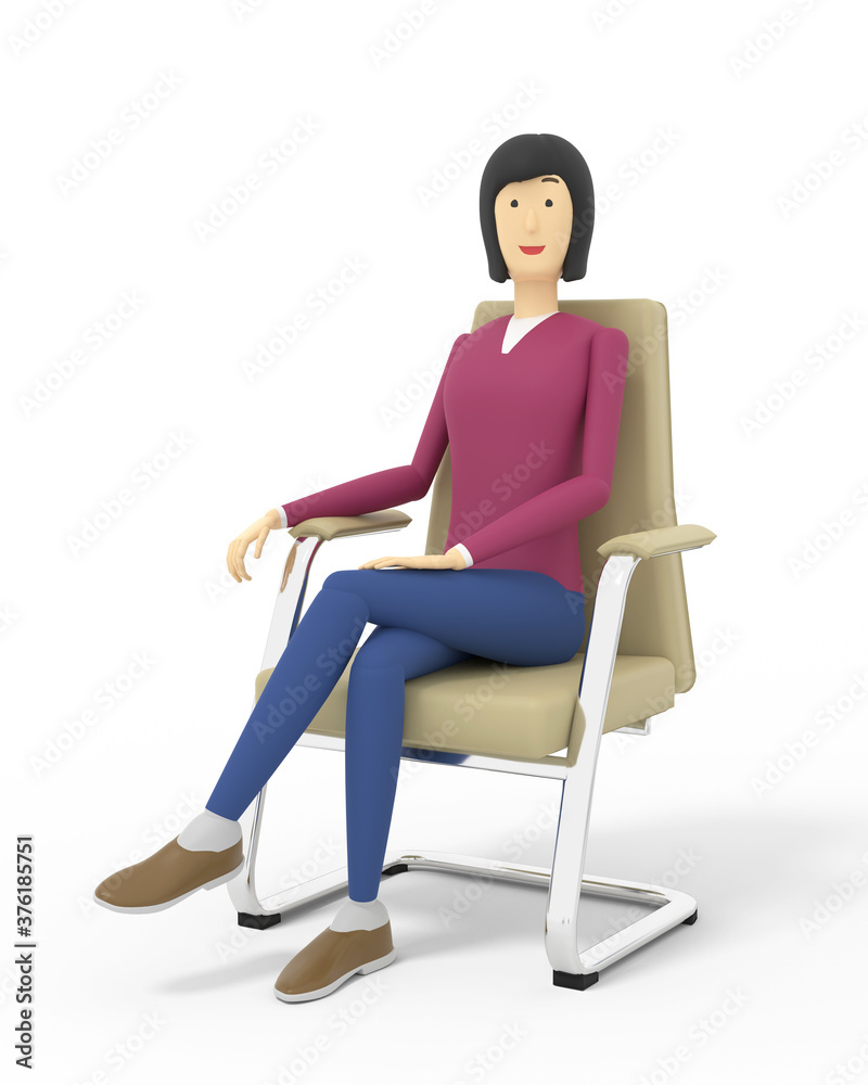 Businesswoman sitting in the armchair on white background. 3d illustration Businesswoman sitting in the armchair on white background. 3d illustration