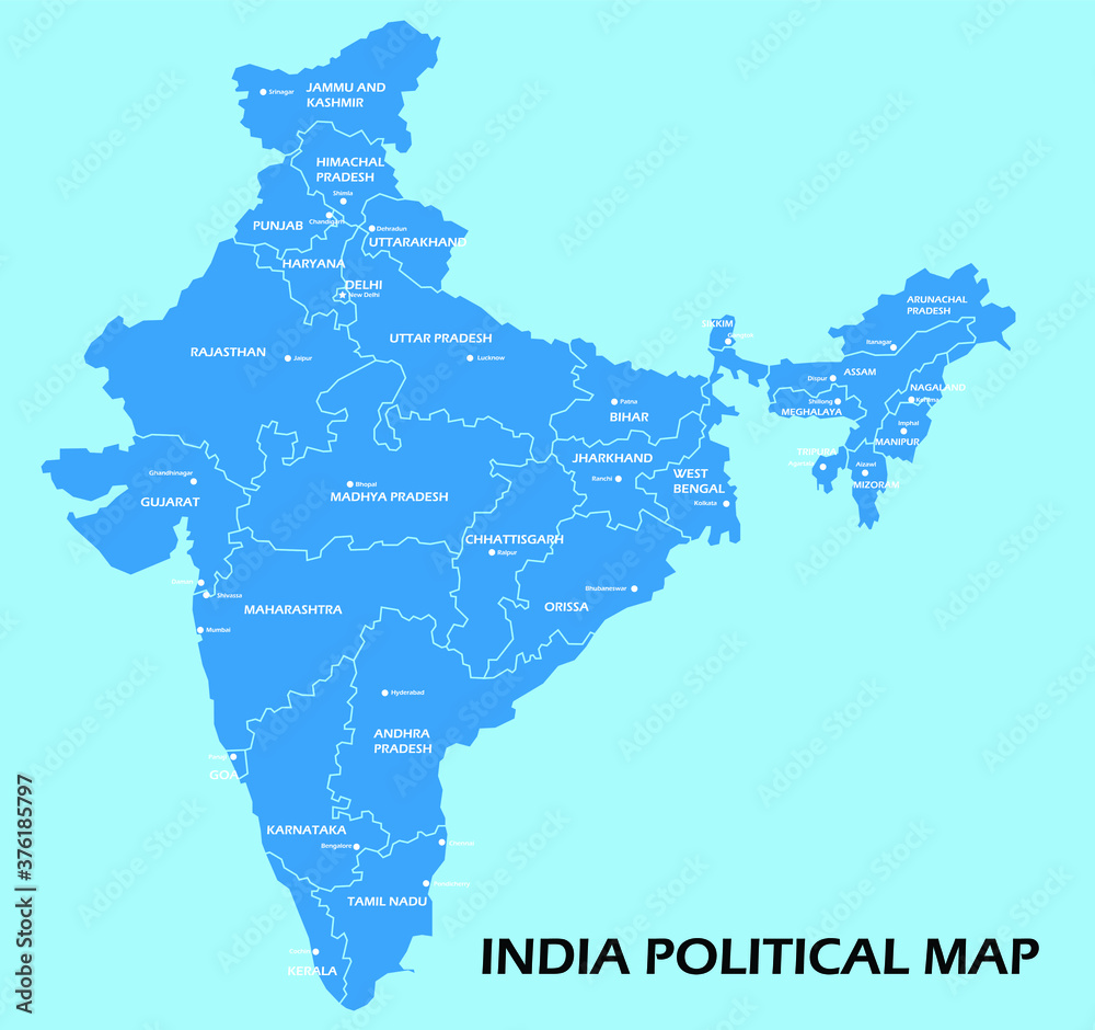 India political map divide by state colorful outline simplicity style. Vector illustration.	
