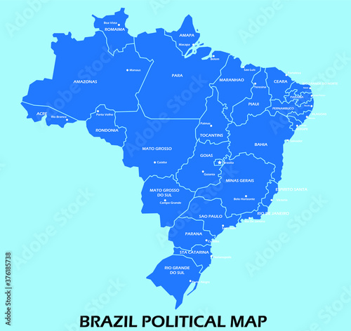 Brazil political map divide by state colorful outline simplicity style. Vector illustration. 