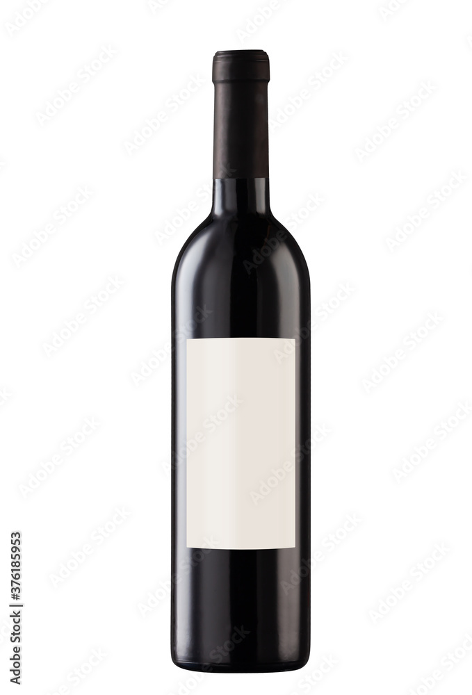 Fototapeta premium Black wine bottle on white background with blank label