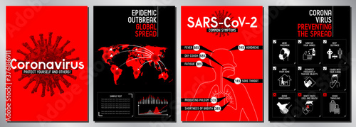 Stop coronavirus posters - Covid-19, SARS-CoV-2 - vector illustration