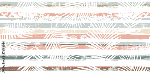 Wallpaper Mural Tropical pattern, palm leaves seamless vector floral background. Exotic plant on pastel stripes print illustration. Summer nature jungle print. Leaves of palm tree on paint lines. ink brush strokes Torontodigital.ca