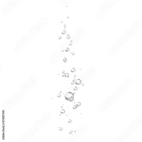 Air bubbles stream. Soapy bubbles or foam. Realistic water drops. Vector isolated on white
