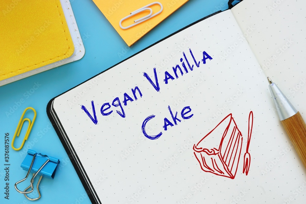 Healthy concept meaning Vegan Vanilla Cake with sign on the sheet. Healthy concept meaning Vegan Vanilla Cake with sign on the sheet.