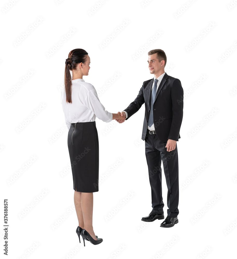 Man and woman shaking hands, isolated Man and woman shaking hands, isolated