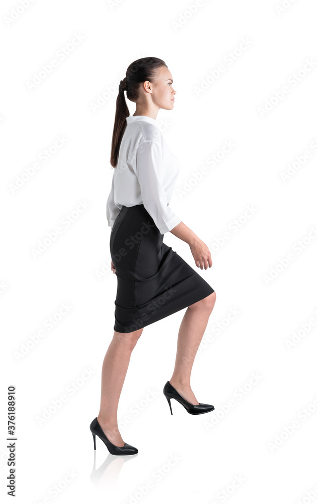 Business woman climbing stairs, isolated Business woman climbing stairs, isolated