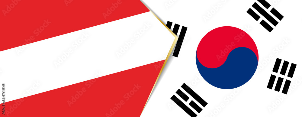 Austria and South Korea flags, two vector flags. Austria and South Korea flags, two vector flags.