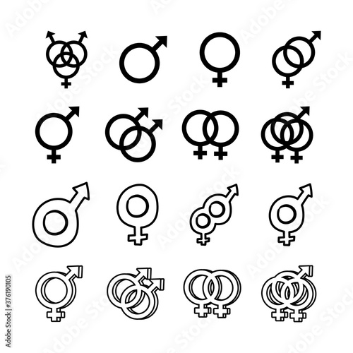 bundle of gender symbols of sexual orientation line style icons