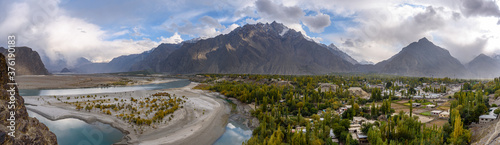 Autumn view of the Skardu valley  Gilgit-Baltistan  Pakistan. Karakoram mountain range in the background