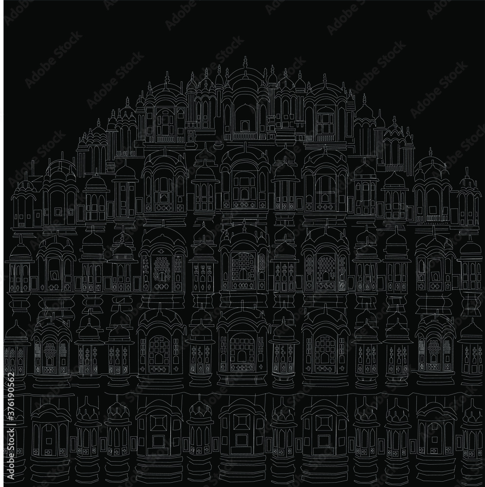 Hawamahal from Jaipur Line drawing Illustration. Line work