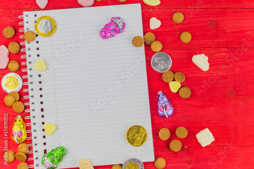 Candy and notepad for traditional dutch Sinterklaas celebration photo