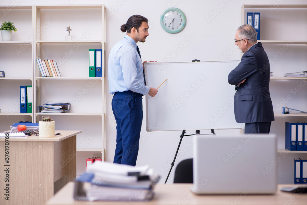 Two employees in the office in business presentation concept