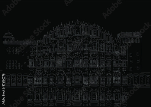 Hawamahal from Jaipur Line drawing Illustration. Line work