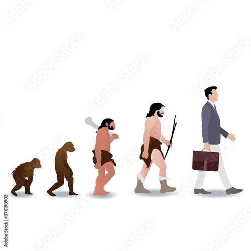 Human evolution from ape to businessman. Vector monkey and prehistoric ape