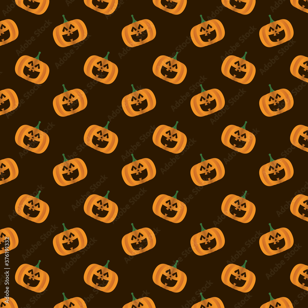 happy halloween card with pumpkins pattern background