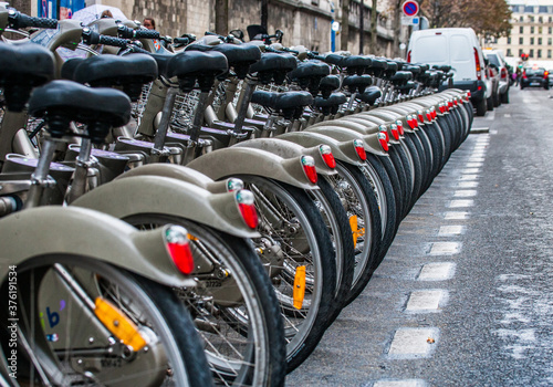 Bicycle parking on the streets of Paris. © gudkovandrey