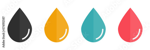 Drop flat vector icon set. Drops of water, blood and oil isolated on white background. Vector illustration eps 10.