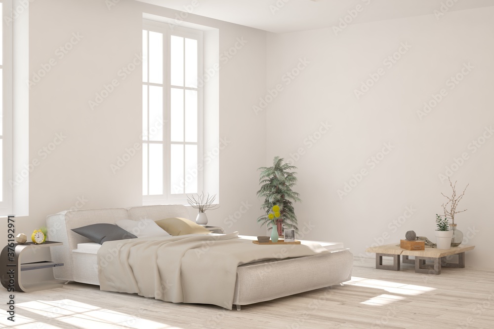 White living room with sofa. Scandinavian interior design. 3D illustration White living room with sofa. Scandinavian interior design. 3D illustration