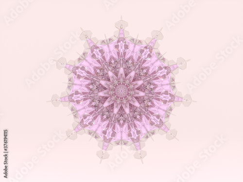 Abstract 3d geometric crystal mandala flower with iridescent texture. faceted gem  winter snowflake.