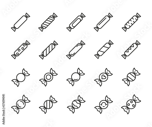 Set of Outline Vector Icons Related With Candy, Sweets. Modern Style, Premium Quality.