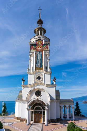 Temple-Lighthouse of St. Nicholas (Khram-Mayak Svyatogo Nikolaya Chudotvortsya) is an Orthodox Church and also a lighhouse on the Black Sea coast near the the village Malorechen in Crimea.  photo