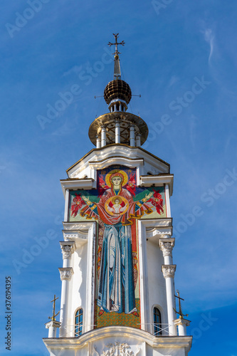 Temple-Lighthouse of St. Nicholas (Khram-Mayak Svyatogo Nikolaya Chudotvortsya) is an Orthodox Church and also a lighhouse on the Black Sea coast near the the village Malorechen in Crimea.  photo