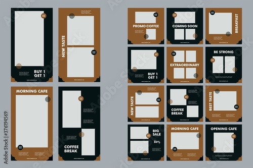 Coffe shop social media post and story template