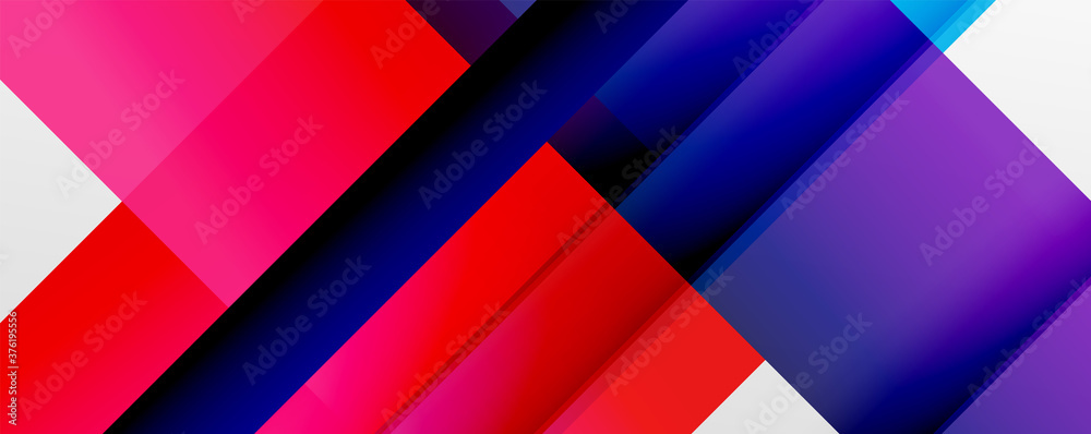 Geometric abstract backgrounds with shadow lines, modern forms, rectangles, squares and fluid gradients. Bright colorful stripes cool backdrops
