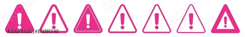 Exclamation Mark Triangle Icon Pink | Caution Sign | Warning Illustration | Danger Symbol | Attention Logo | Isolated | Variations