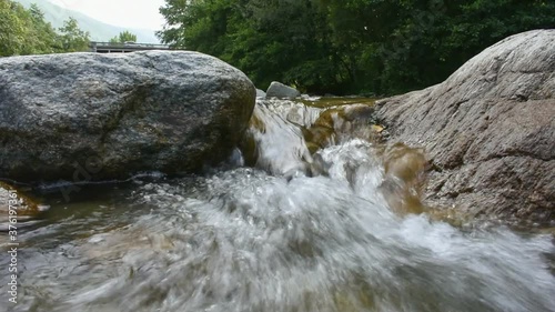 Water flowing between the rocks of a river