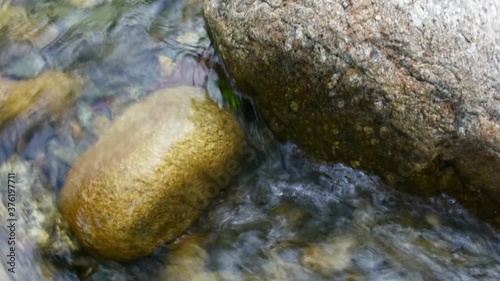 Water flowing between the rocks of a river
