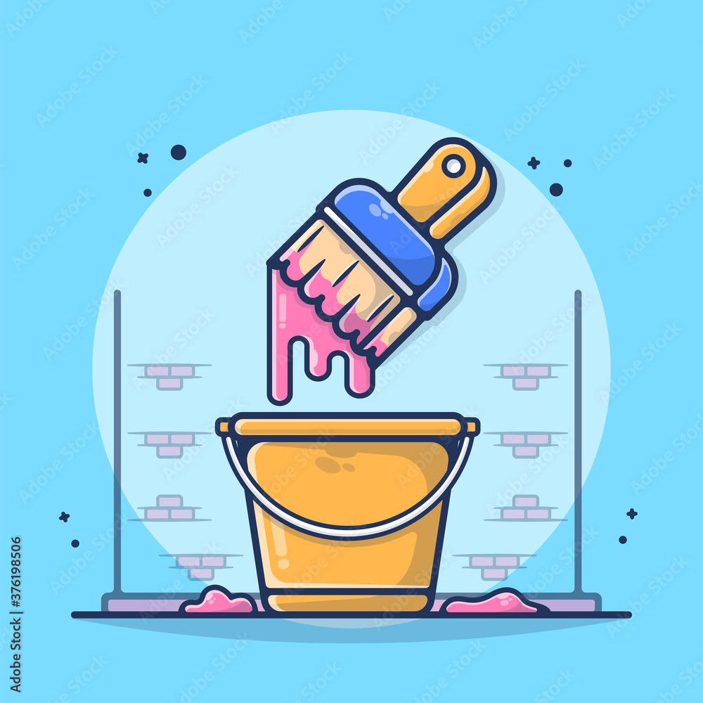 Painbrush and Bucket Painting Wall Vector Illustration. Painting, Brush