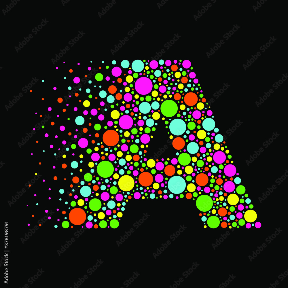 Letter A in Dispersion Effect, Scattering Circles/Bubbles,Colorful vector