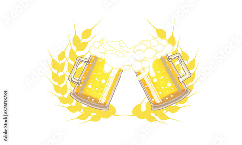 ビールジョッキに入ったビールと麦芽のマーク