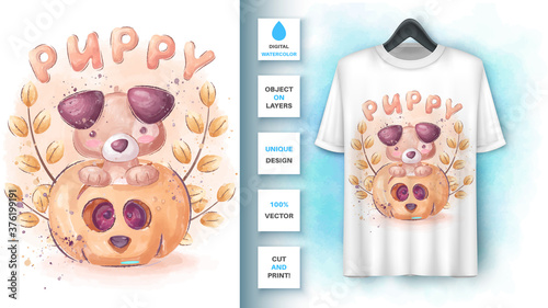 Watercolor pretty wolf - poster and merchandising