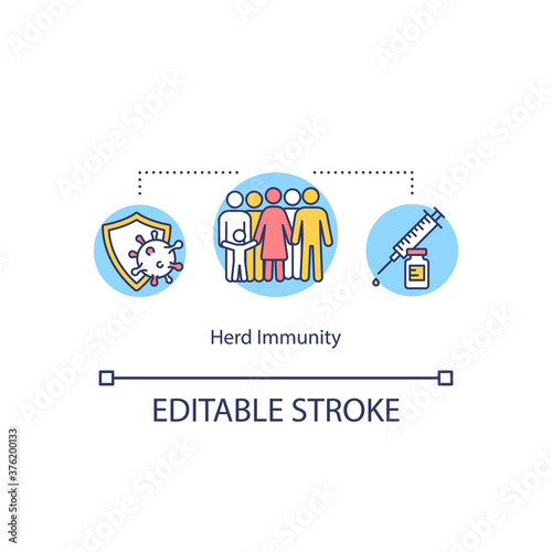 Herd immunity concept icon. Social immunization campaign, vaccination idea thin line illustration. Disease spread prevention. Vector isolated outline RGB color drawing. Editable stroke