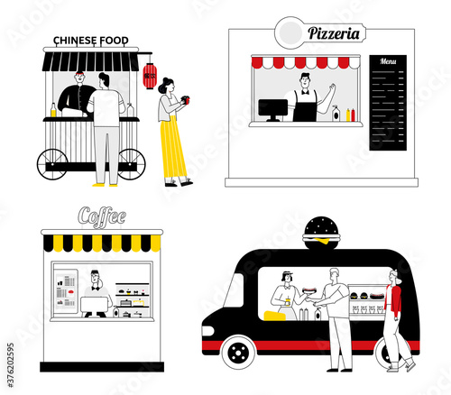 Take away food. Set of cafe. Flat vector illustration