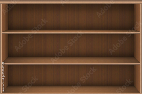 Bookshelf virtual library. Vector realistic wooden online media books background. Book store shelf template. Isolated graphic illustration