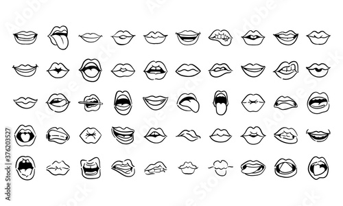 bundle of fifty mouths pop art line style icons