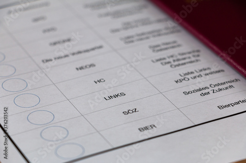 Billede på lærred ballot paper. for Elections in Austria, Vienna 2020