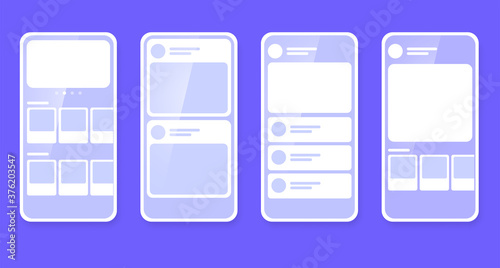 Mobile wireframes management sitemap vector mockup. Flat illustration set vector isolated on blue background. Mobile design template set of sitemap for sites web, mobile apps. modern media interface. 