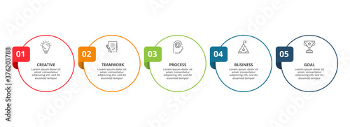 Circle elements of graph, diagram with 5 steps, options, parts or processes. Template for infographic, presentation.