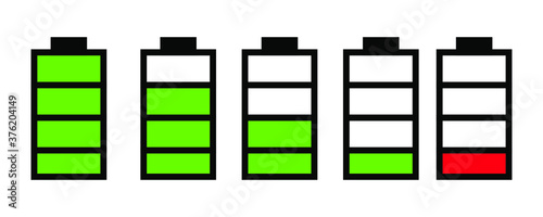 Battery charge indicator flat style trendy vector illustration. discharged and fully charged battery icon set. Battery charge level icon set for your web site design, logo, app, UI.