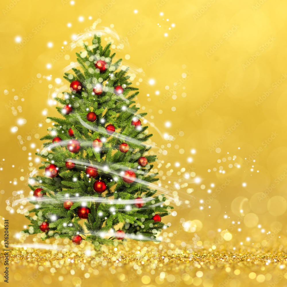 Obraz premium Snow Covered Christmas Tree with Multi Colored Lights