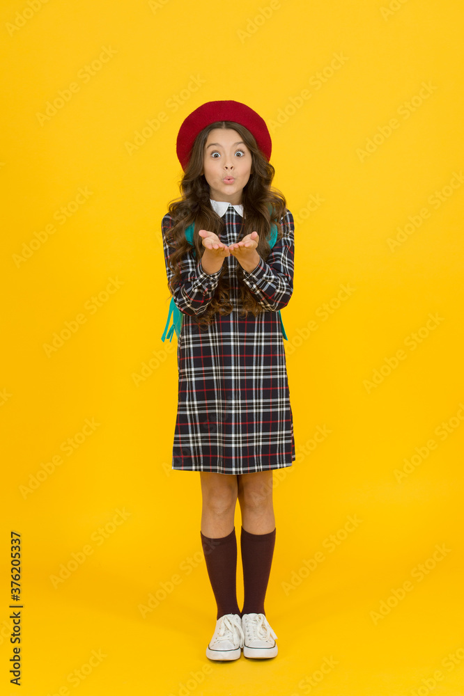 cute child blow kiss in uniform, childhood cute child blow kiss in uniform, childhood