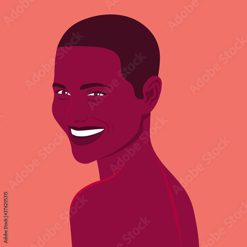 Portrait of a happy African woman. Fashion model is smiling. Summer holiday. Bright vector illustration in flat style.