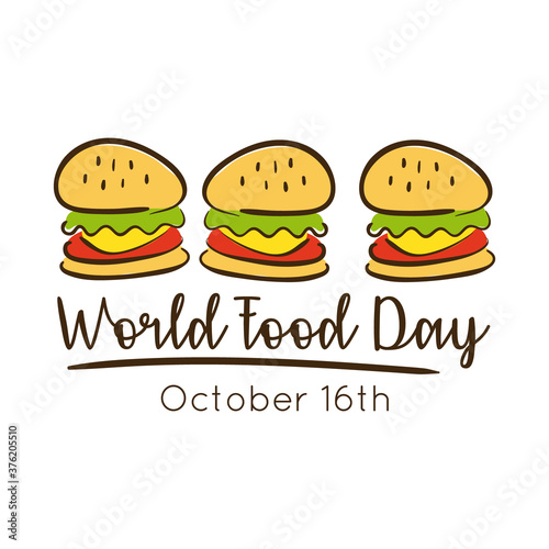 world food day celebration lettering with hamburgers flat style