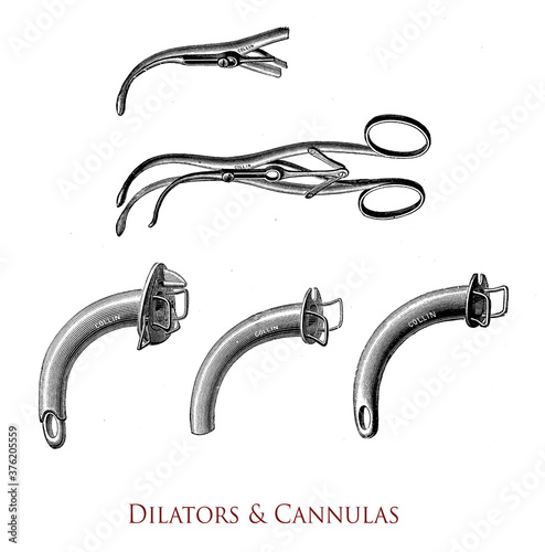 Healthcare and medicine - surgical tools: dilators and cannulas, thracheotomy equipment photo