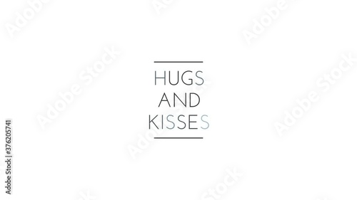 Hugs and Kisses with text effect isolated white background. Animated text effect. Letter and text effect photo